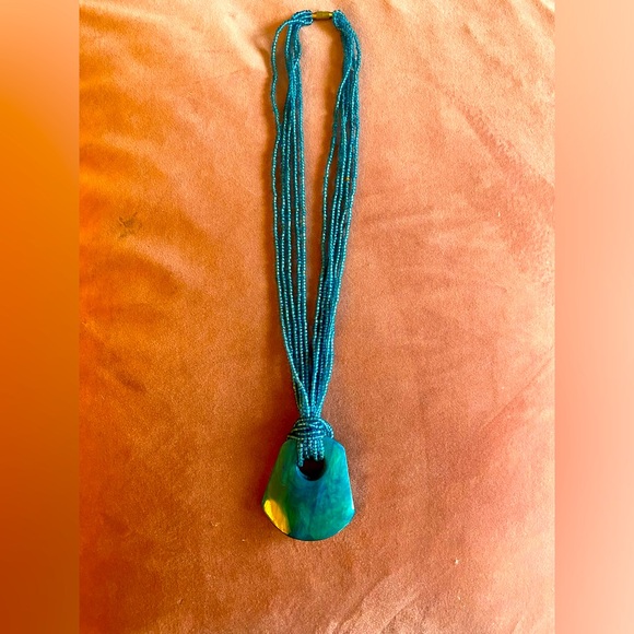 Turquoise stone and beaded necklace. Handmade. - Picture 1 of 4